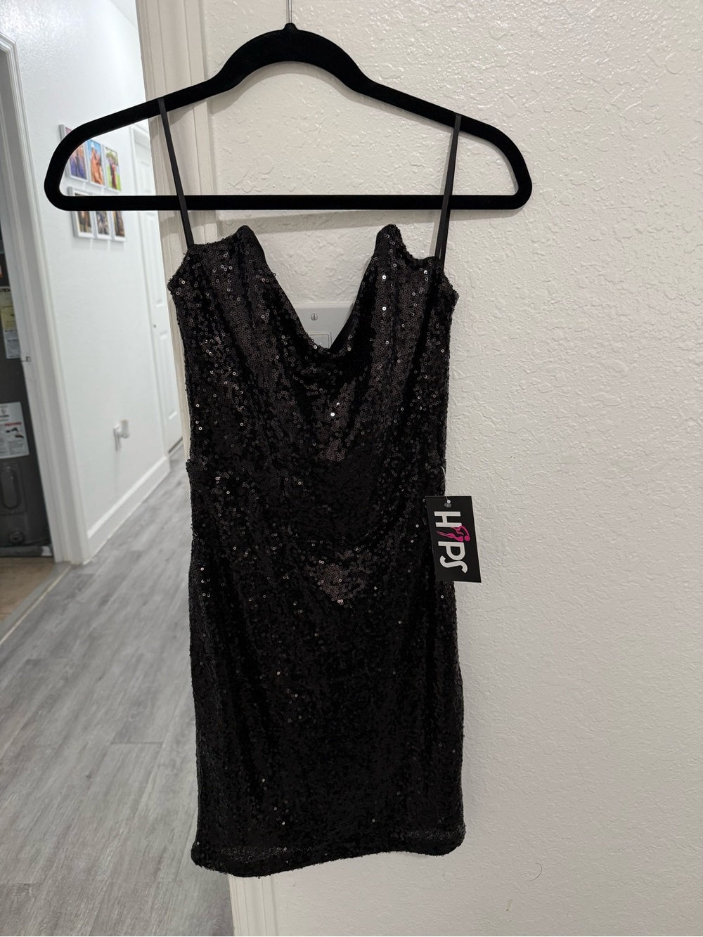 h.i.p. Black Sequin Cowl Neck Mini Dress